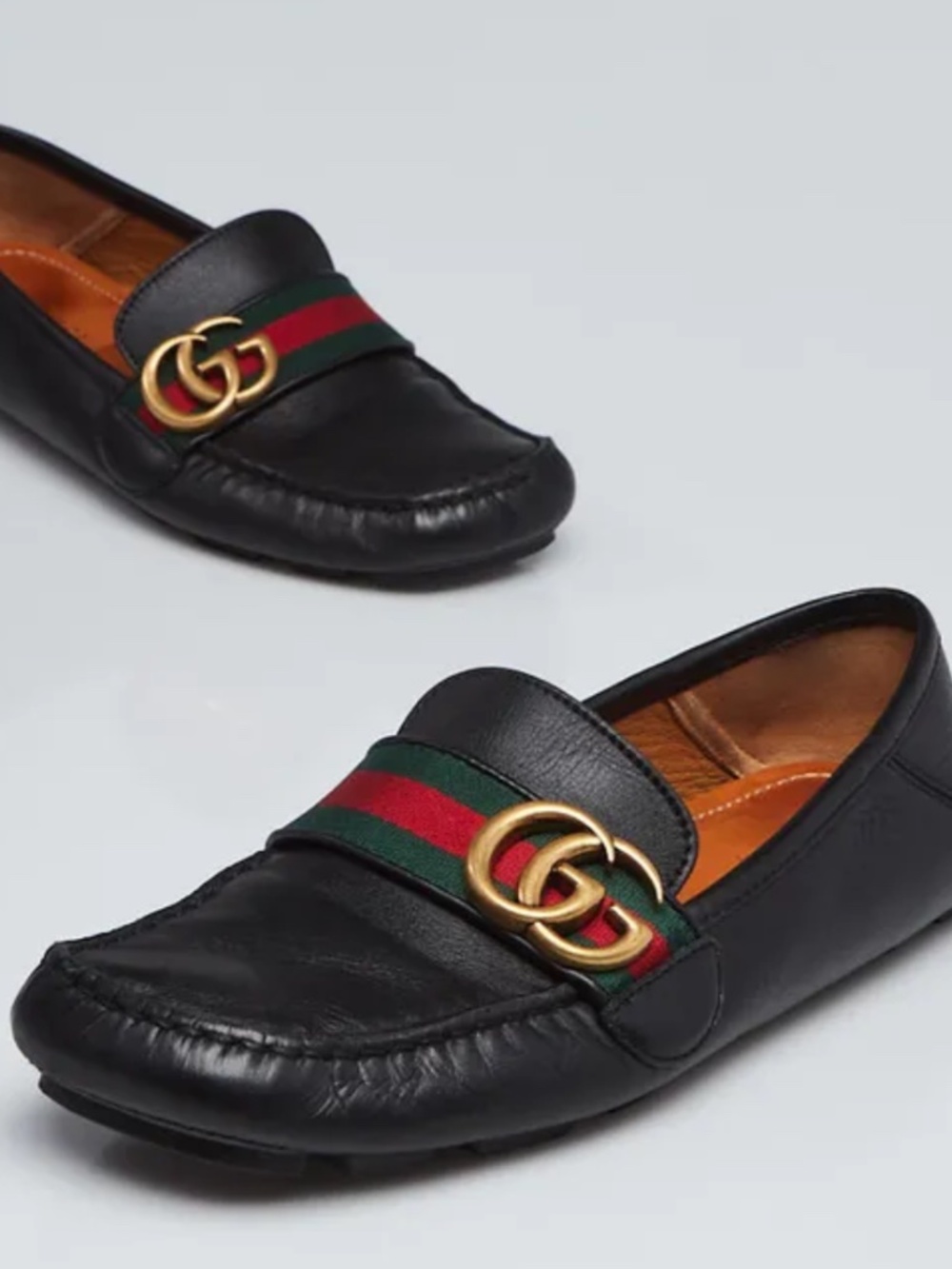 GUCCI Velvety Calfskin Web Mens Noel Driver Loafers 11 Black
